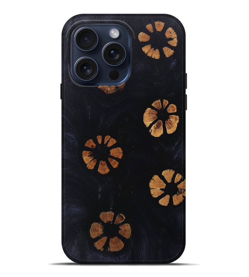 iPhone 15 Pro Max Wood+Resin Live Edge Phone Case - Ashanti (Pure Black, 664354)