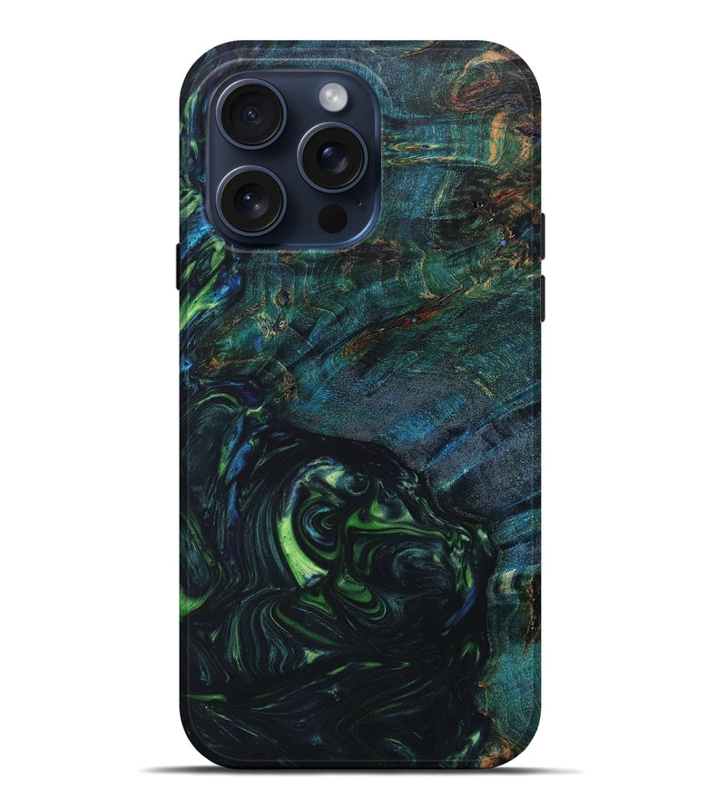 iPhone 15 Pro Max Wood+Resin Live Edge Phone Case - Braylon (Green, 664356)