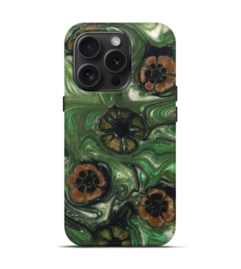 iPhone 15 Pro Wood+Resin Live Edge Phone Case - Felix (Green, 664357)