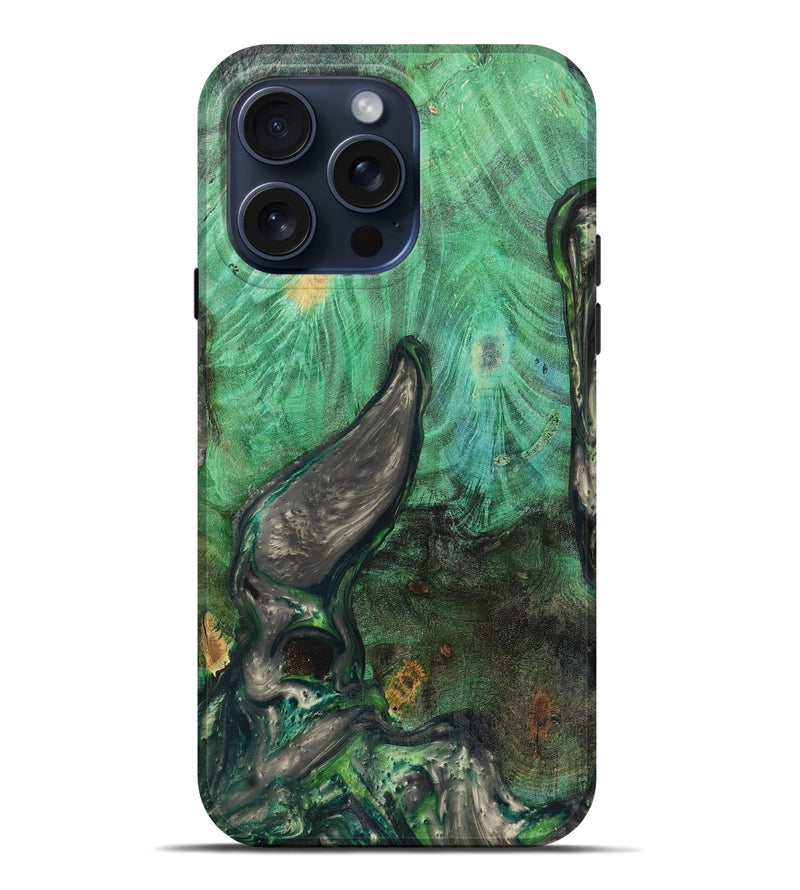 iPhone 15 Pro Max Wood+Resin Live Edge Phone Case - Elena (Green, 664359)