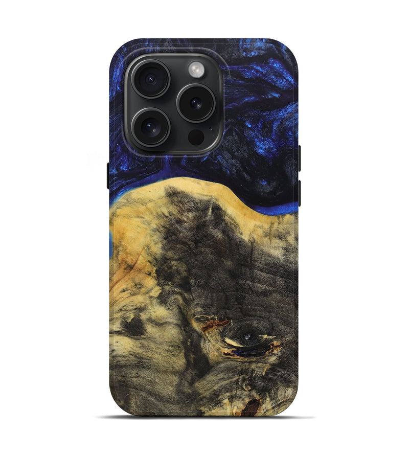 iPhone 15 Pro Wood+Resin Live Edge Phone Case - Kyla (Blue, 664360)