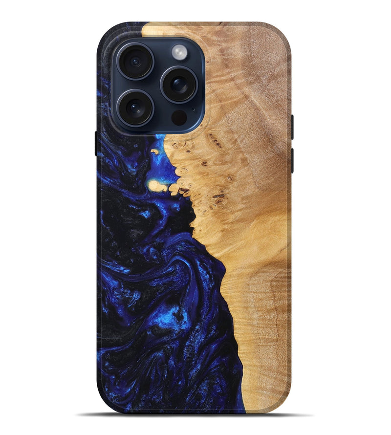 iPhone 15 Pro Max Wood+Resin Live Edge Phone Case - Alivia (Blue, 664361)