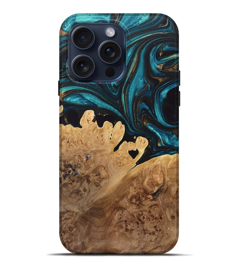 iPhone 15 Pro Max Wood+Resin Live Edge Phone Case - Jan (Green, 664400)