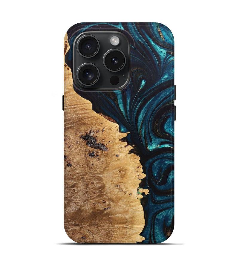 iPhone 15 Pro Wood+Resin Live Edge Phone Case - Zayn (Green, 664401)