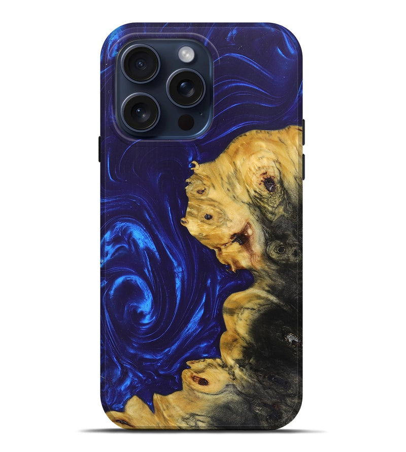 iPhone 15 Pro Max Wood+Resin Live Edge Phone Case - Jodi (Blue, 664402)