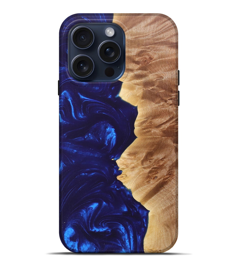 iPhone 15 Pro Max Wood+Resin Live Edge Phone Case - Millie (Blue, 664403)