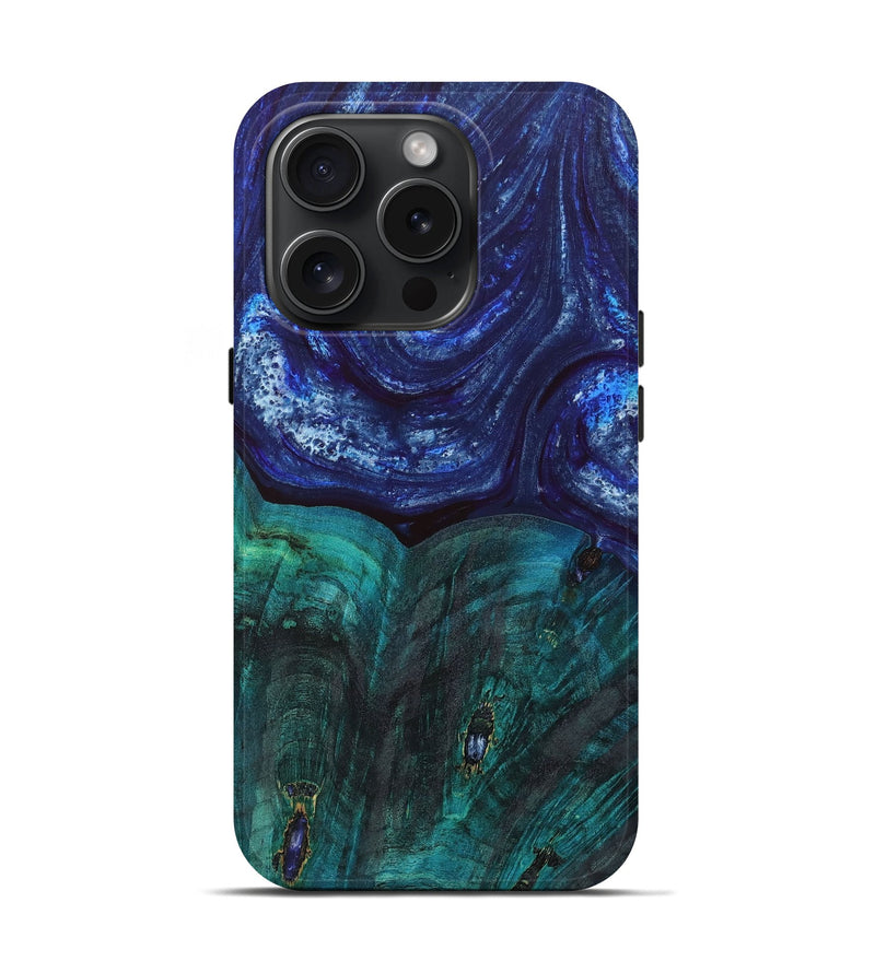 iPhone 15 Pro Wood+Resin Live Edge Phone Case - Ernest (Blue, 664405)
