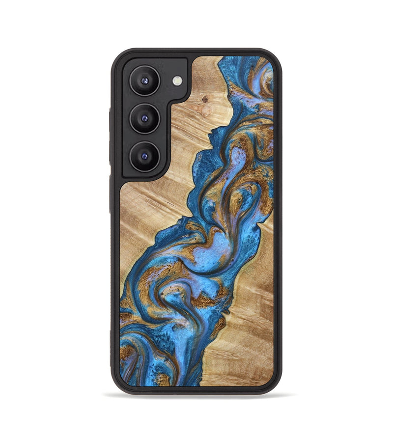 Galaxy S23 Wood+Resin Phone Case - Paulette (Teal & Gold, 664768)