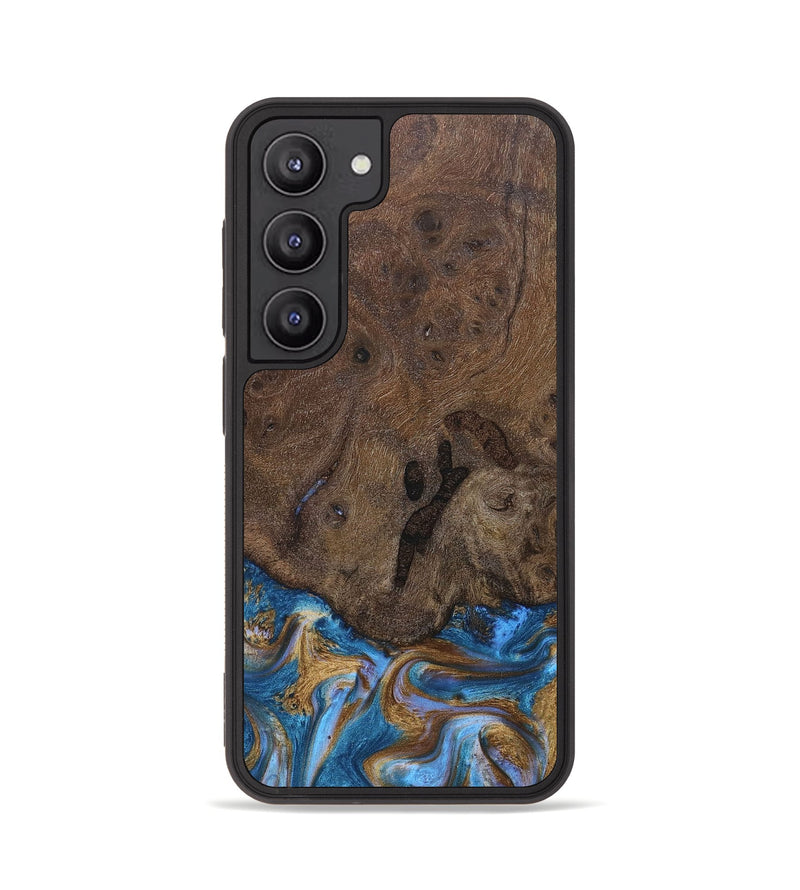 Galaxy S23 Wood+Resin Phone Case - Tabatha (Teal & Gold, 664786)
