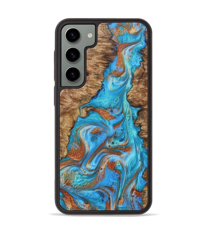 Galaxy S23 Plus Wood+Resin Phone Case - Addilyn (Teal & Gold, 664787)