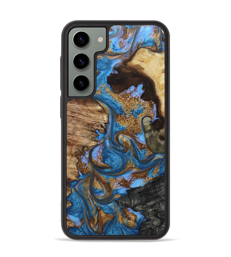 Galaxy S23 Plus Wood+Resin Phone Case - Pat (Teal & Gold, 664856)