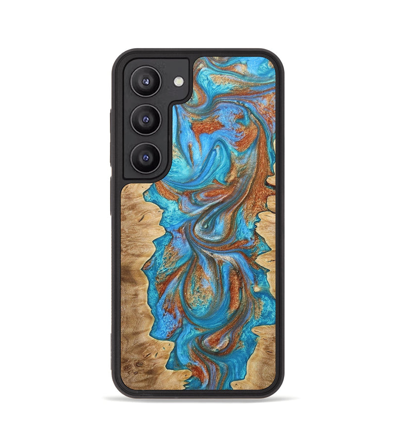 Galaxy S23 Wood+Resin Phone Case - Alvin (Teal & Gold, 664875)