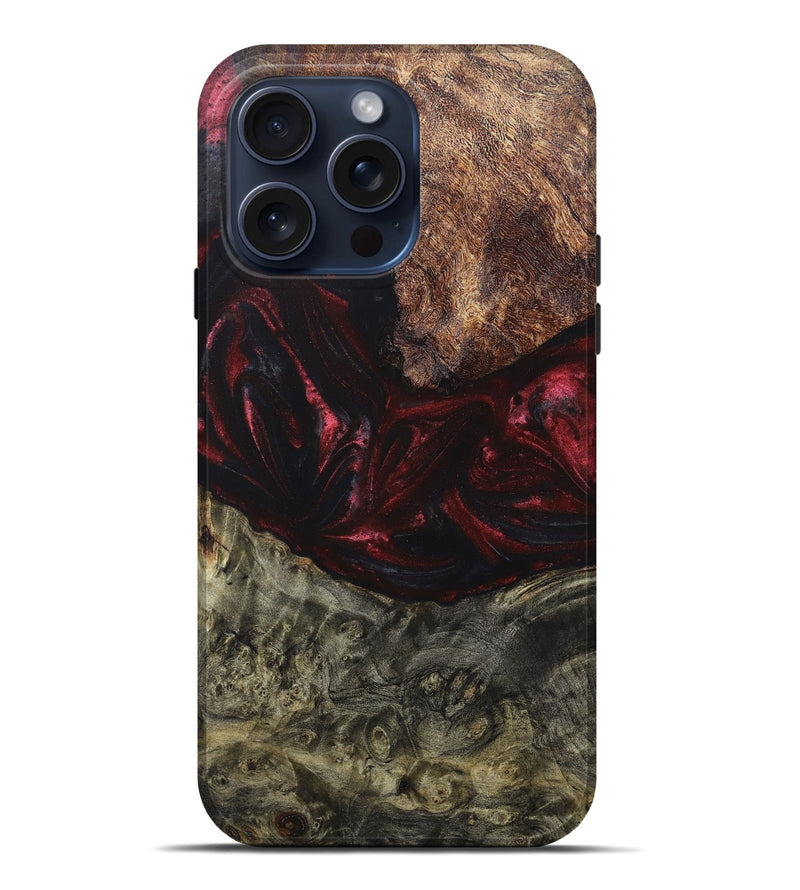 iPhone 15 Pro Max Wood+Resin Live Edge Phone Case - Janelle (Red, 665139)