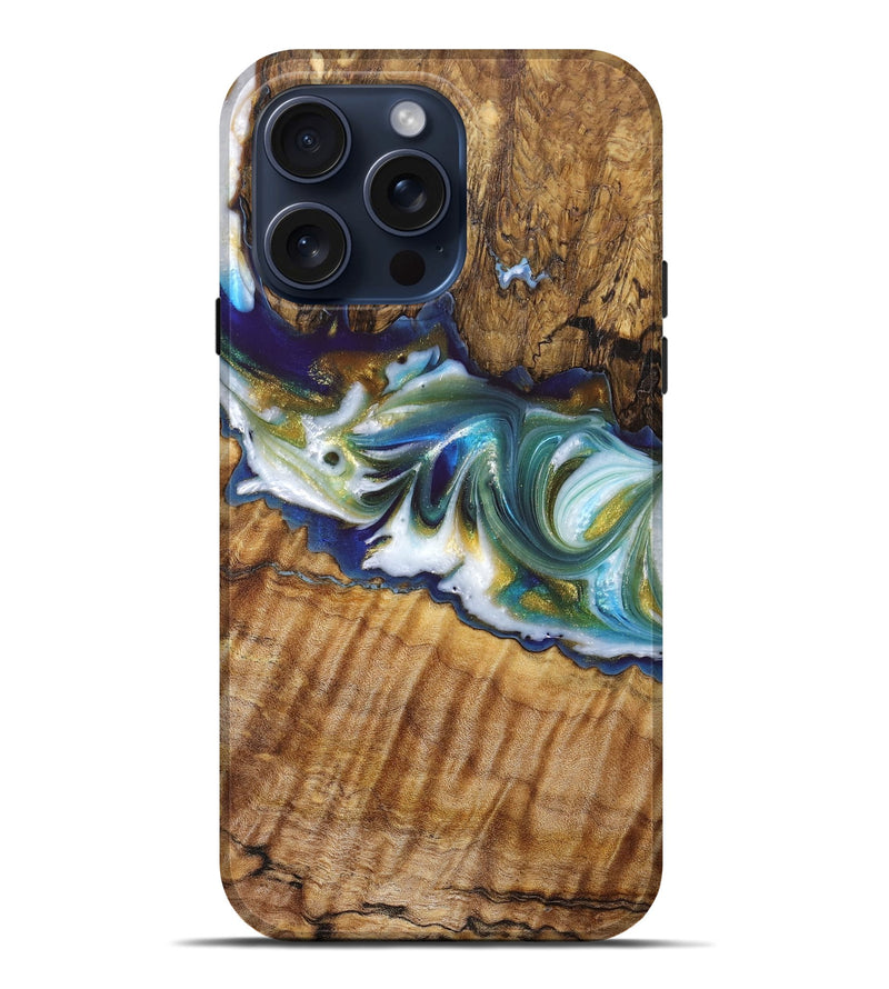 iPhone 15 Pro Max Wood+Resin Live Edge Phone Case - Hugh (Blue, 665140)