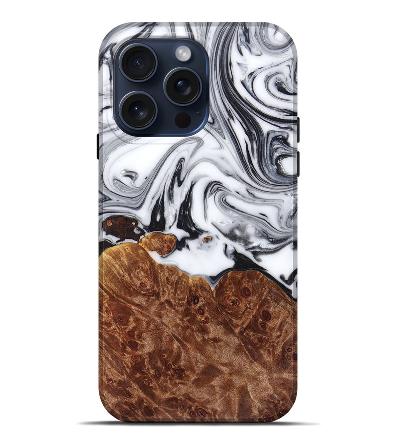 iPhone 15 Pro Max Wood+Resin Live Edge Phone Case - Kamryn (Black & White, 665149)