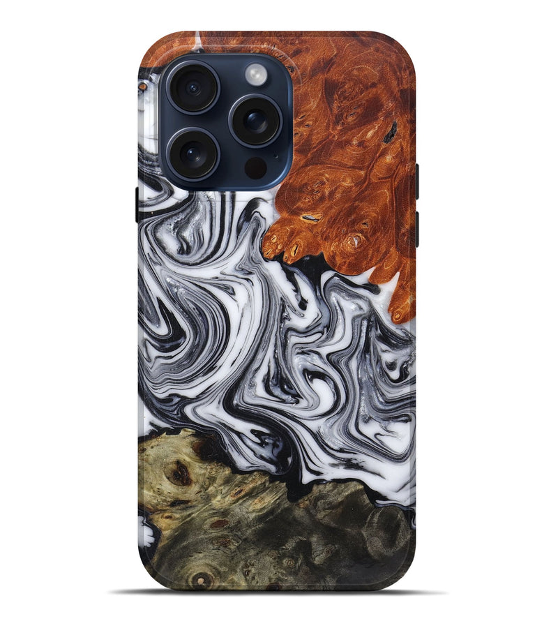 iPhone 15 Pro Max Wood+Resin Live Edge Phone Case - Deborah (Black & White, 665151)