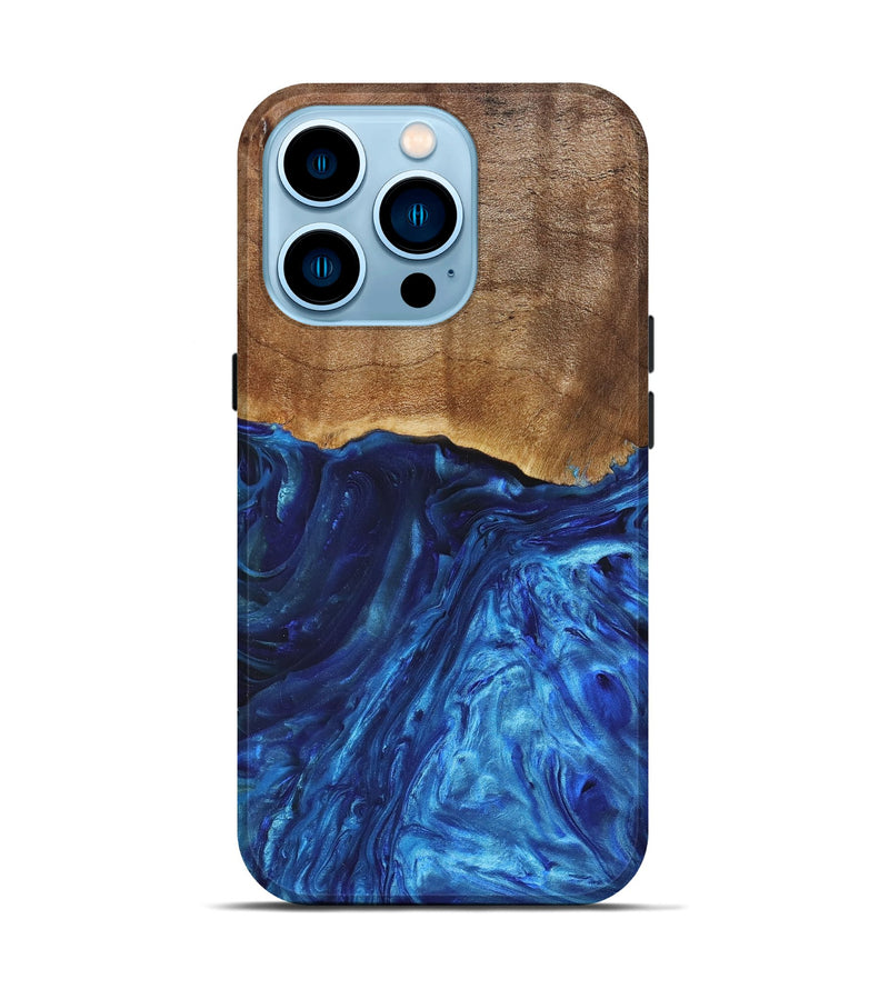 iPhone 14 Pro Wood+Resin Live Edge Phone Case - Kamryn (Blue, 665157)
