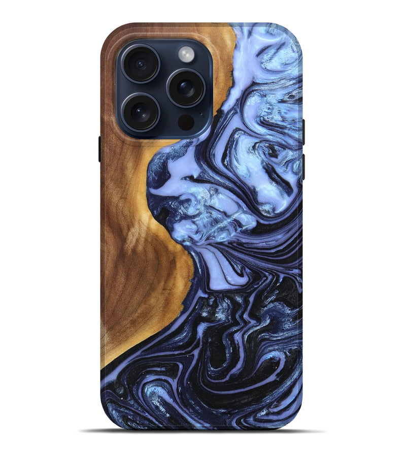 iPhone 15 Pro Max Wood+Resin Live Edge Phone Case - Tanner (Blue, 665159)
