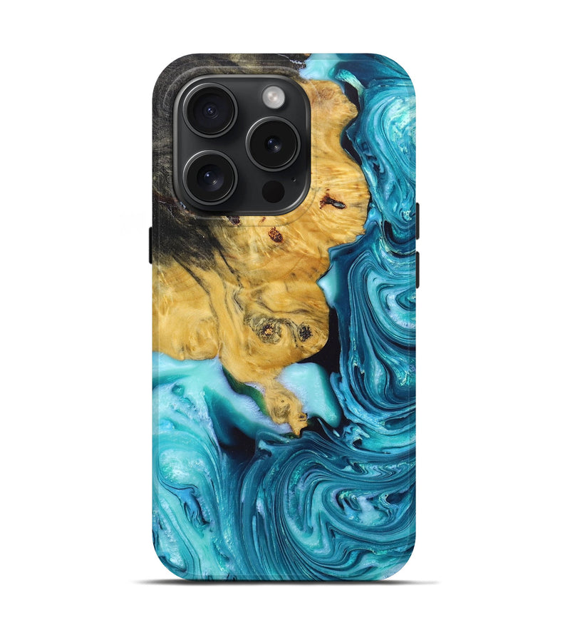 iPhone 15 Pro Wood+Resin Live Edge Phone Case - Gladys (Blue, 665163)