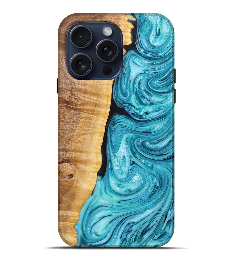 iPhone 15 Pro Max Wood+Resin Live Edge Phone Case - Tyson (Blue, 665164)