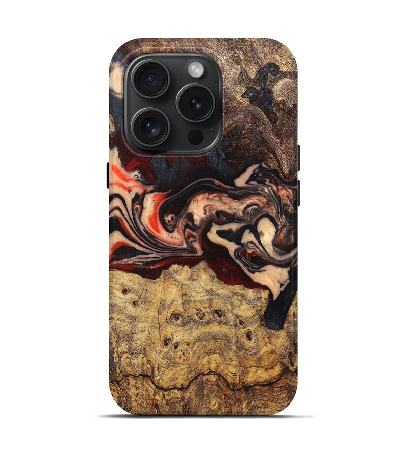 iPhone 15 Pro Wood+Resin Live Edge Phone Case - Nia (Red, 665165)