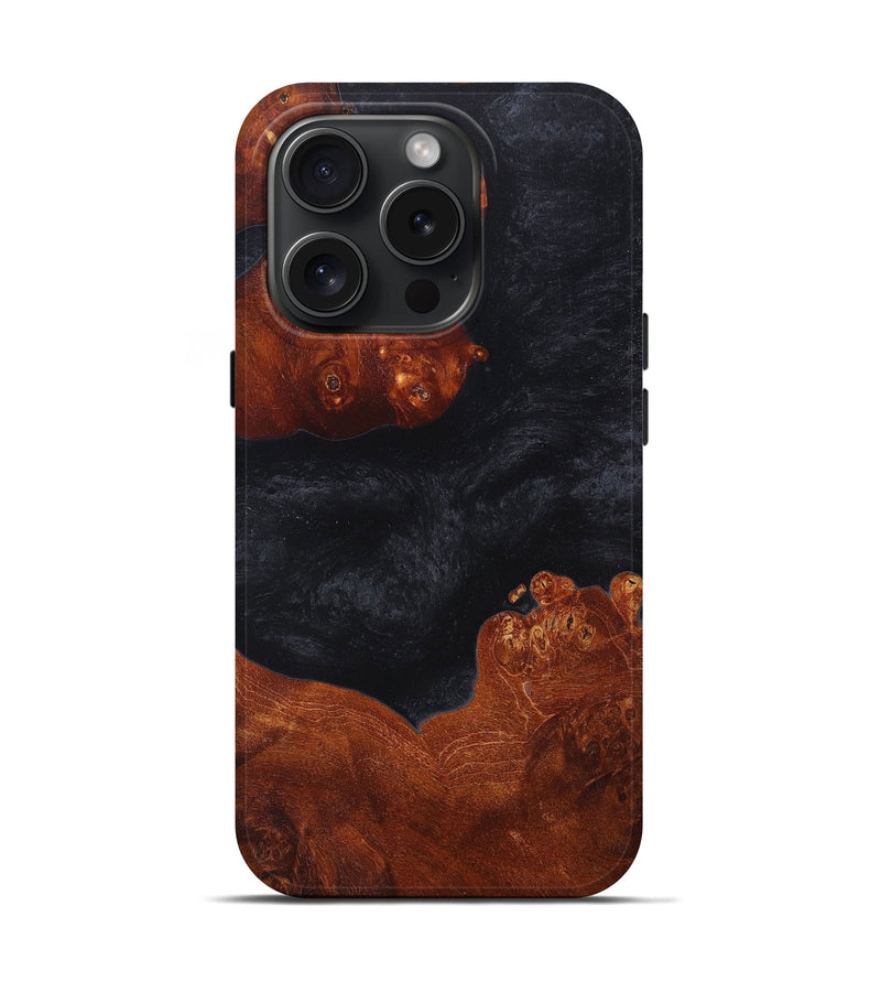 iPhone 15 Pro Wood+Resin Live Edge Phone Case - Lewis (Pure Black, 665167)