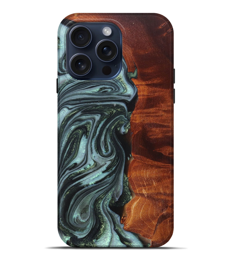 iPhone 15 Pro Max Wood+Resin Live Edge Phone Case - Caitlin (Green, 665168)