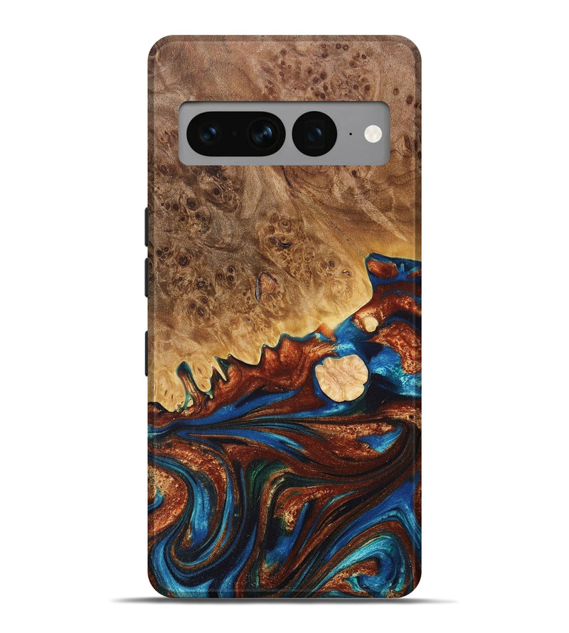 Pixel 7 Pro Wood+Resin Live Edge Phone Case - Everett (Teal & Gold, 665170)