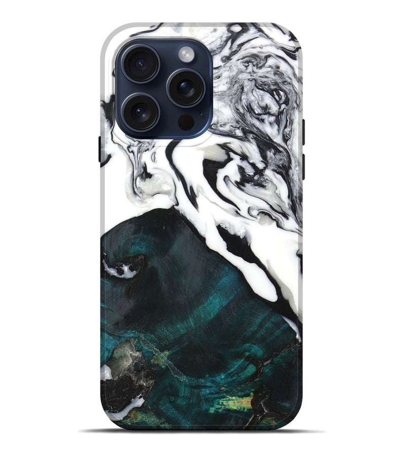 iPhone 15 Pro Max Wood+Resin Live Edge Phone Case - Vincent (Black & White, 665172)