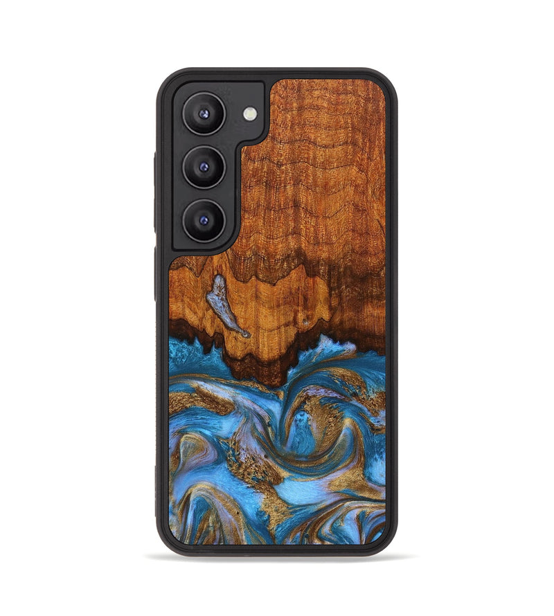 Galaxy S23 Wood+Resin Phone Case - Damon (Teal & Gold, 665271)