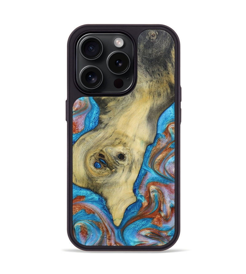 iPhone 15 Pro Wood+Resin Phone Case - Lloyd (Teal & Gold, 665278)