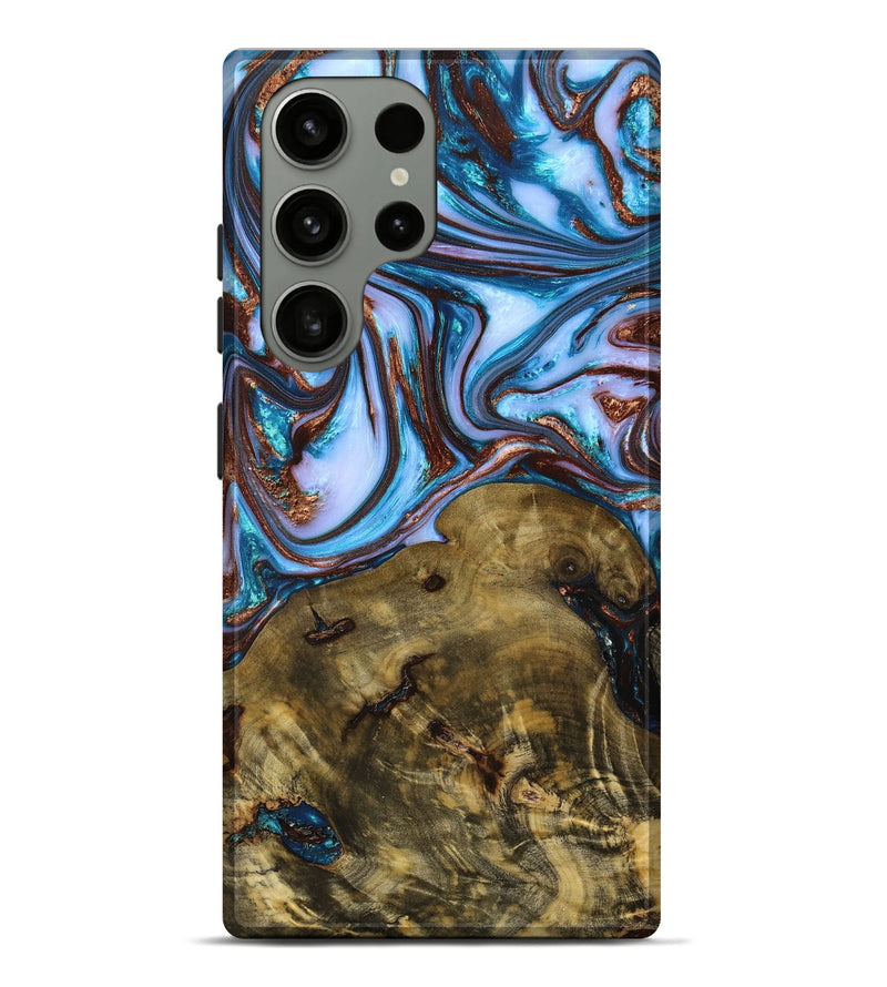 Galaxy S23 Ultra Wood+Resin Live Edge Phone Case - Lane (Teal & Gold, 665408)