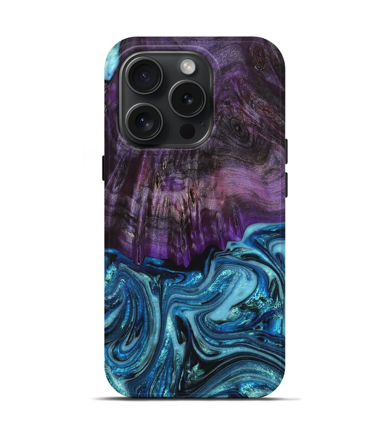 iPhone 15 Pro Wood+Resin Live Edge Phone Case - Jarod (Blue, 665410)