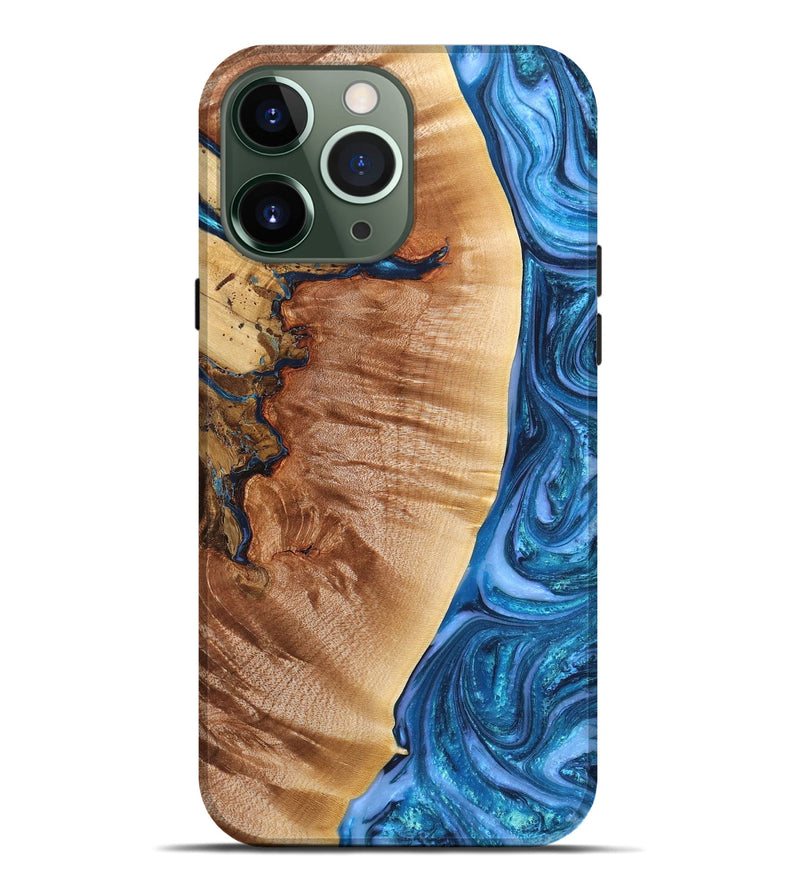 iPhone 13 Pro Max Wood+Resin Live Edge Phone Case - Fern (Blue, 665411)
