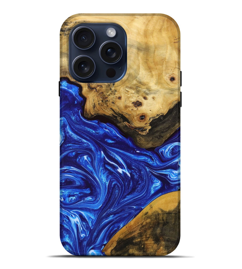 iPhone 15 Pro Max Wood+Resin Live Edge Phone Case - Aria (Blue, 665412)