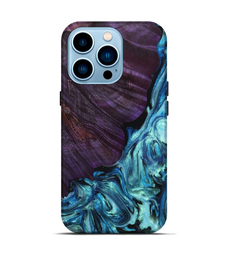 iPhone 14 Pro Wood+Resin Live Edge Phone Case - Miriam (Blue, 665413)