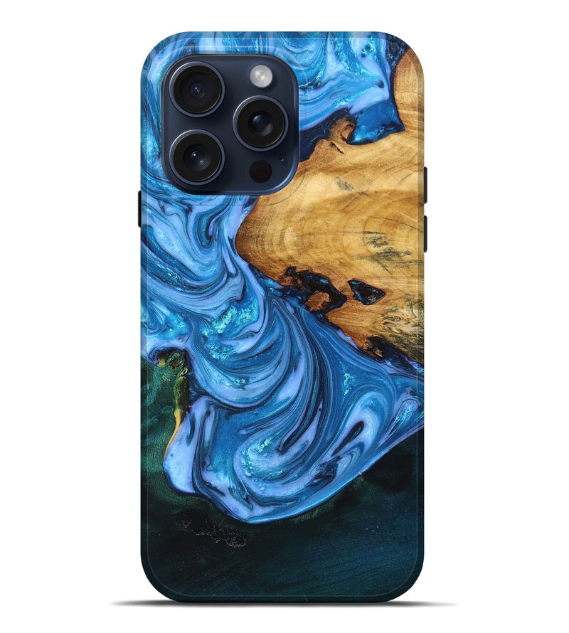 iPhone 15 Pro Max Wood+Resin Live Edge Phone Case - Chris (Blue, 665414)