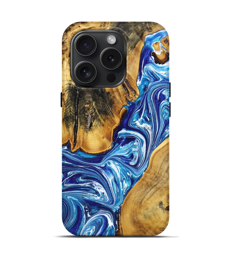 iPhone 15 Pro Wood+Resin Live Edge Phone Case - Jackson (Blue, 665415)