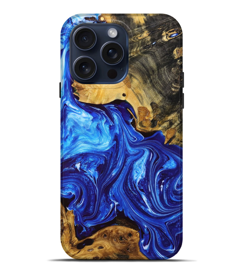 iPhone 15 Pro Max Wood+Resin Live Edge Phone Case - Natalia (Blue, 665416)