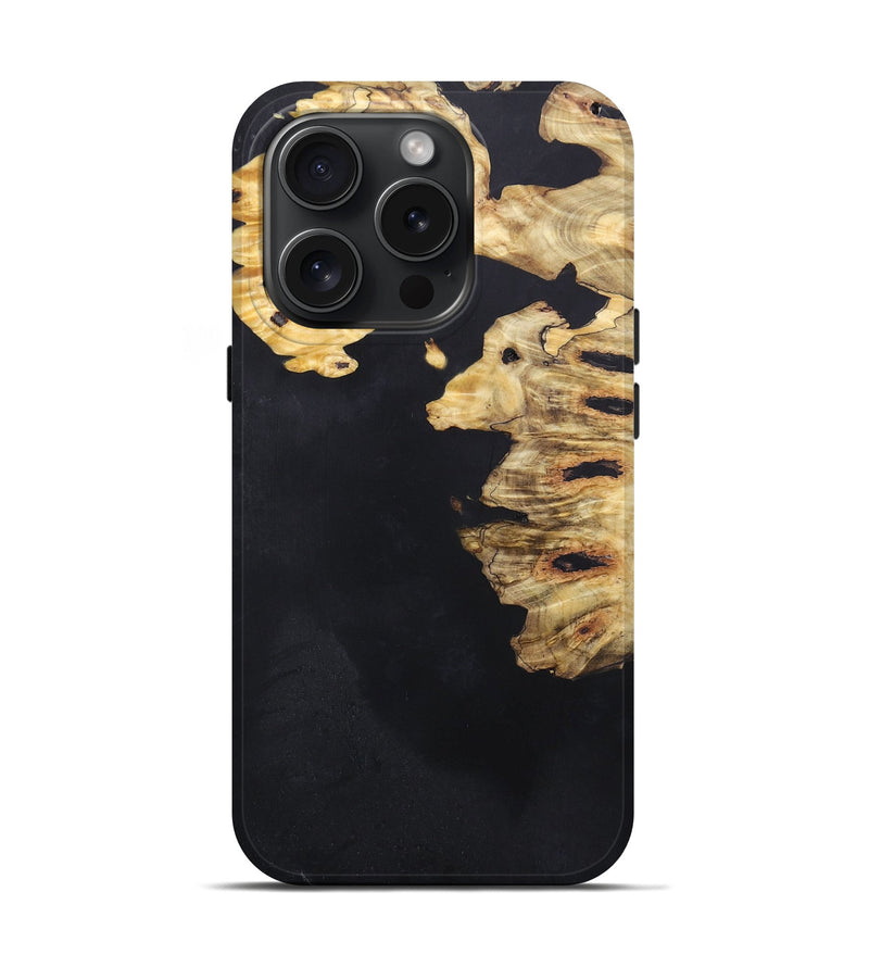 iPhone 15 Pro Wood+Resin Live Edge Phone Case - Damien (Pure Black, 665438)