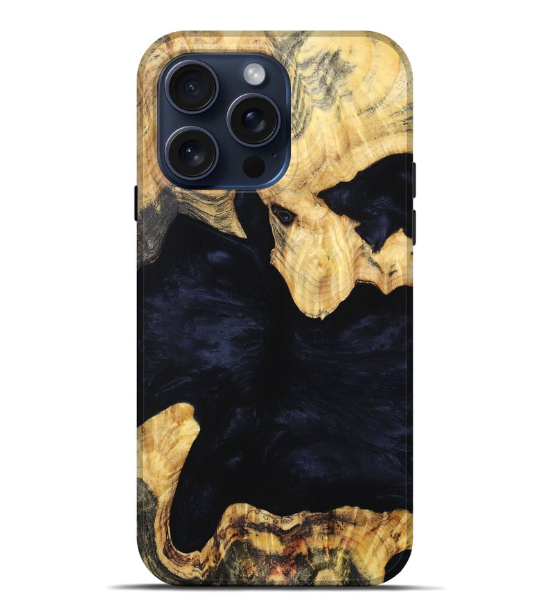 iPhone 15 Pro Max Wood+Resin Live Edge Phone Case - Mae (Pure Black, 665439)