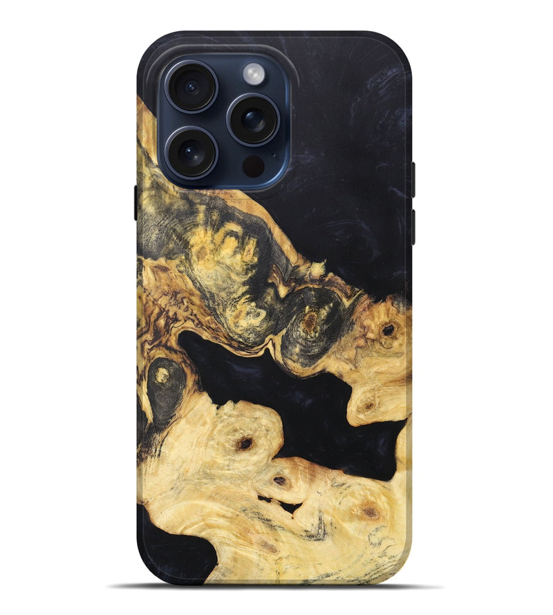 iPhone 15 Pro Max Wood+Resin Live Edge Phone Case - Britney (Pure Black, 665441)