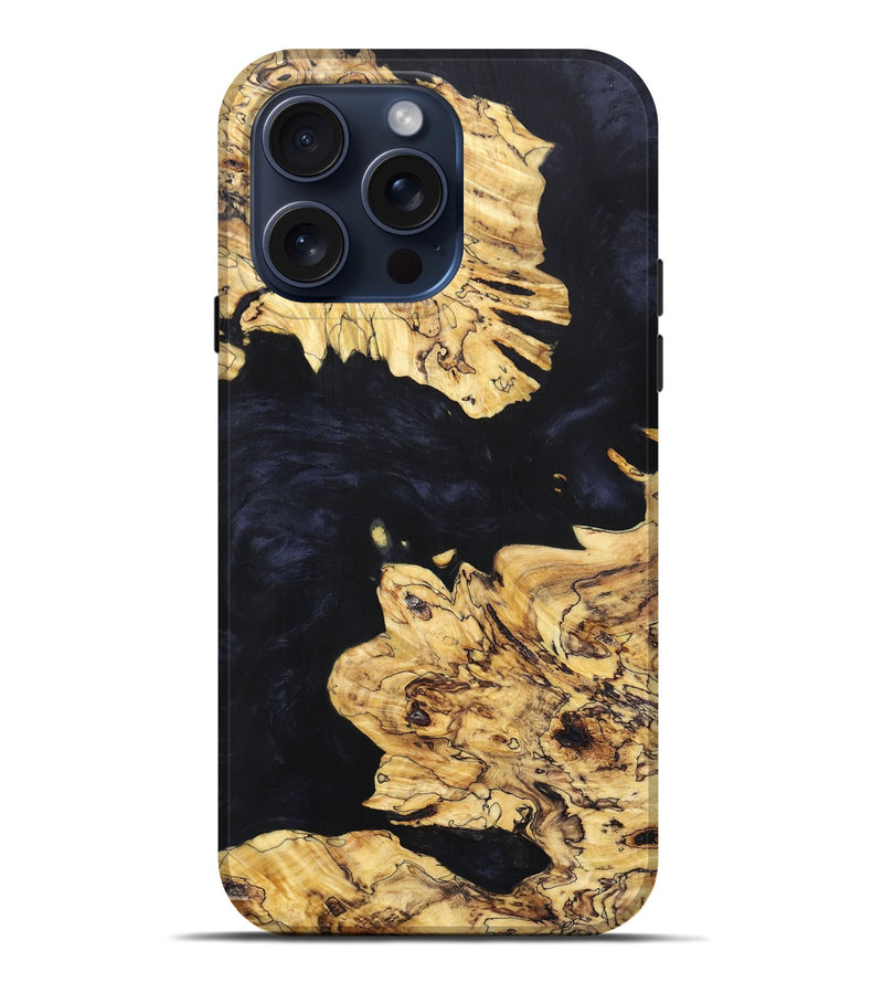 iPhone 15 Pro Max Wood+Resin Live Edge Phone Case - Amir (Pure Black, 665442)