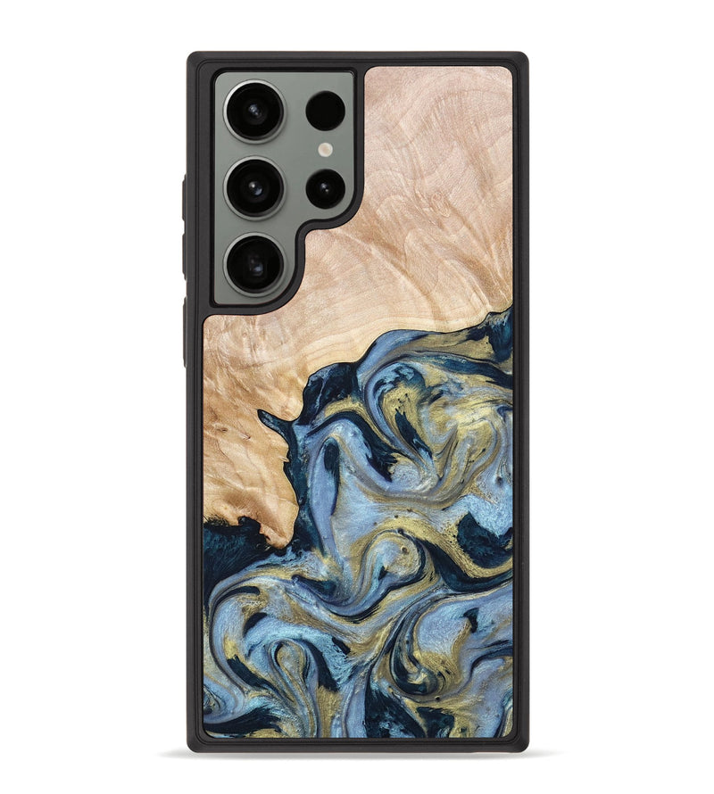 Galaxy S23 Ultra Wood+Resin Phone Case - Lela (Teal & Gold, 665522)