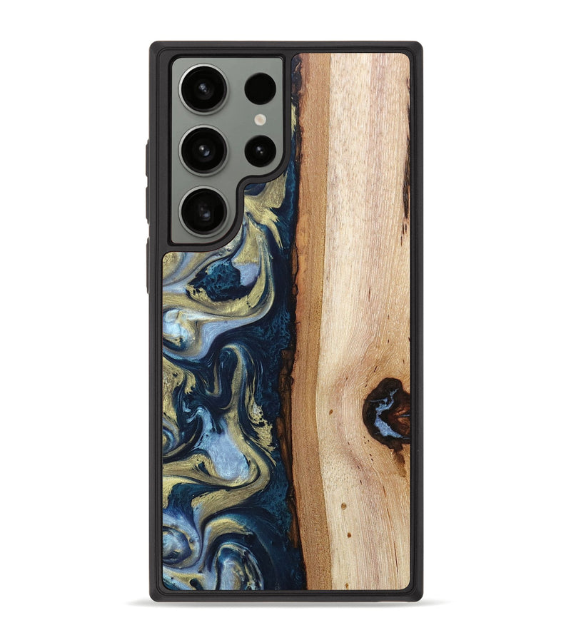 Galaxy S23 Ultra Wood+Resin Phone Case - Shanice (Teal & Gold, 665535)