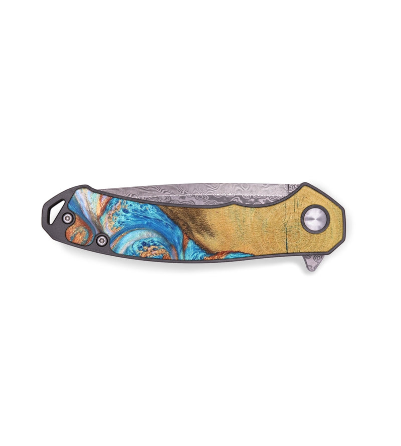 EDC Wood+Resin Pocket Knife - Luciana (Teal & Gold, 665609)