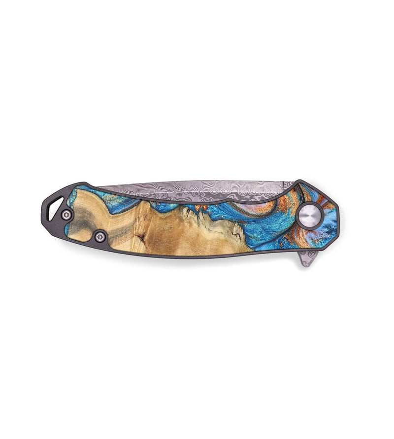 EDC Wood+Resin Pocket Knife - Annalise (Teal & Gold, 665610)
