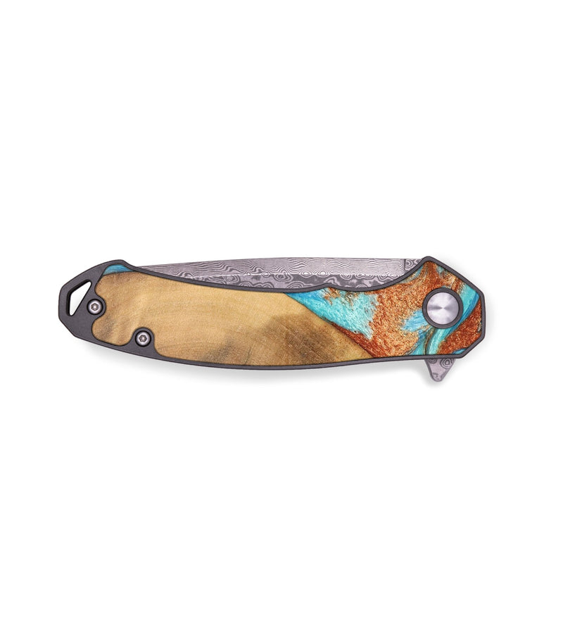 EDC Wood+Resin Pocket Knife - Jordyn (Teal & Gold, 665612)