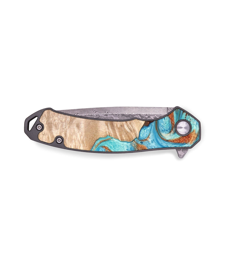 EDC Wood+Resin Pocket Knife - Ebony (Teal & Gold, 665613)