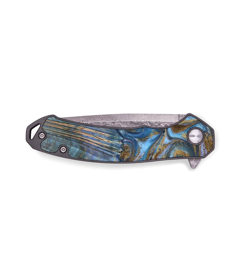 EDC Wood+Resin Pocket Knife - Jase (Teal & Gold, 665614)